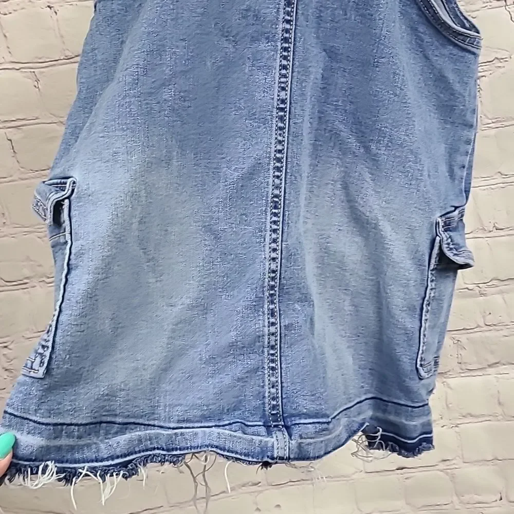 Justice Girls Denim Overall Dress Size 10 Cargo Pockets Raw Hem Jumper Y2K Cool